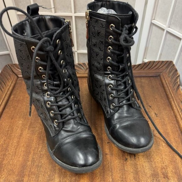 Bebe, Woman,Biker Boots,Black,Size 7,Man Made,Zip,Lace,Faux Leather,Low Heel.! - Picture 3 of 11